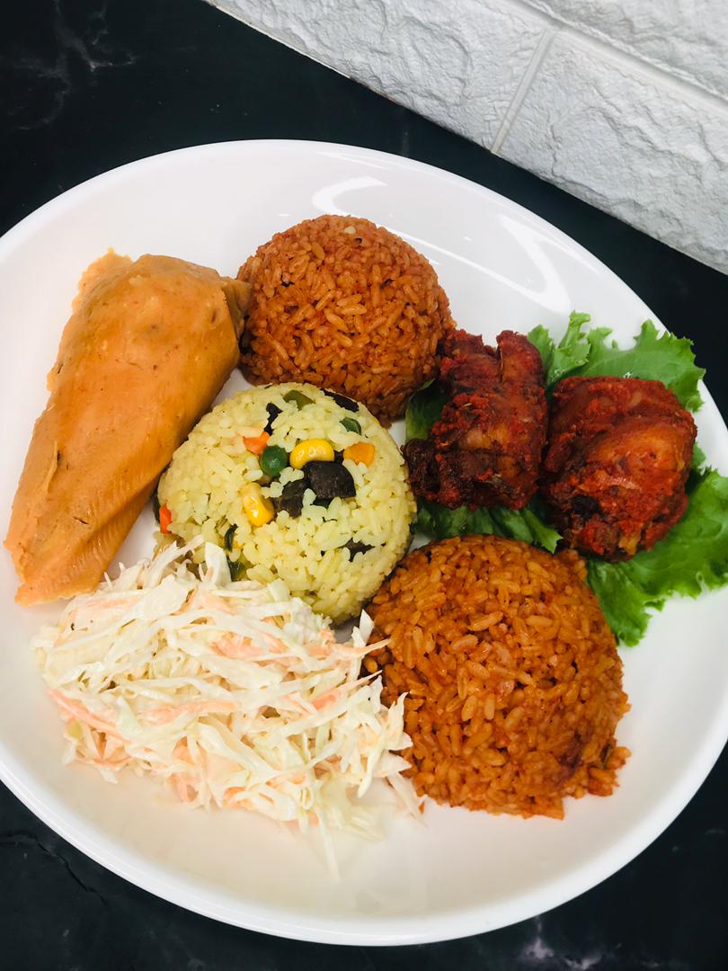 Product 3: Plate of different rice along side moimoi